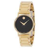 Movado 0607237 Black Dial Gold Stainless Steel Bracelet Ladies 28mm Museum Classic Watch