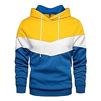 Men Color Block Pullover Hooded Sweatshirts Drawstring Fleece Warm Winter Hoodies Lightweight Sports Workout Hoodie