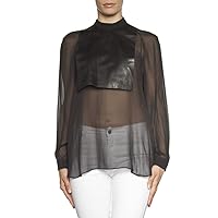 Women's Leather-Paneled Silk Chiffon Blouse