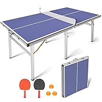 Petfu Ping Pong Table,Foldable,Portable Table Tennis Table Set,with Net and 2 Ping Pong Paddles and 3 Balls,No Assembly,for Indoor/Outdoor Sports,Midsize,Ping Pong Table,Birthday/Festivals Gifts