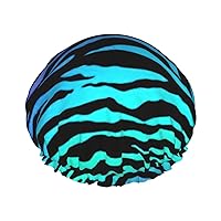 Purple Blue Green Camouflage Zebra Stripes Print Stylish Reusable Shower Cap With Lining And Elastic Band for all Hair Lengths