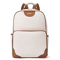 CLUCI Womens Laptop Backpack Leather 15.6 Inch Computer Backpack Large Travel Daypack Business Vintage Bag Off-white with Brown