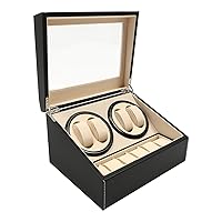 XUEMANSHOP Automatic Watch Winder Box, 4+6 Luxury Watch Winder with 6 Removable Cushions, PU Leather Watch Case with Power Supply, Ferrous