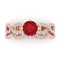 Clara Pucci 1.5ct Round Cut Halo Solitaire Simulated Ruby Engagement Anniversary Wedding Ring Band set Curved 18K Rose Gold