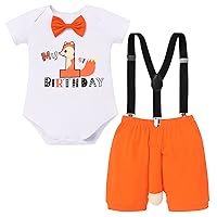 IBTOM CASTLE Baby Boy 1st Birthday Outfit Jungle Woodland Animal Romper & Bloomers & Suspenders 3PCS Clothes Suit Photography