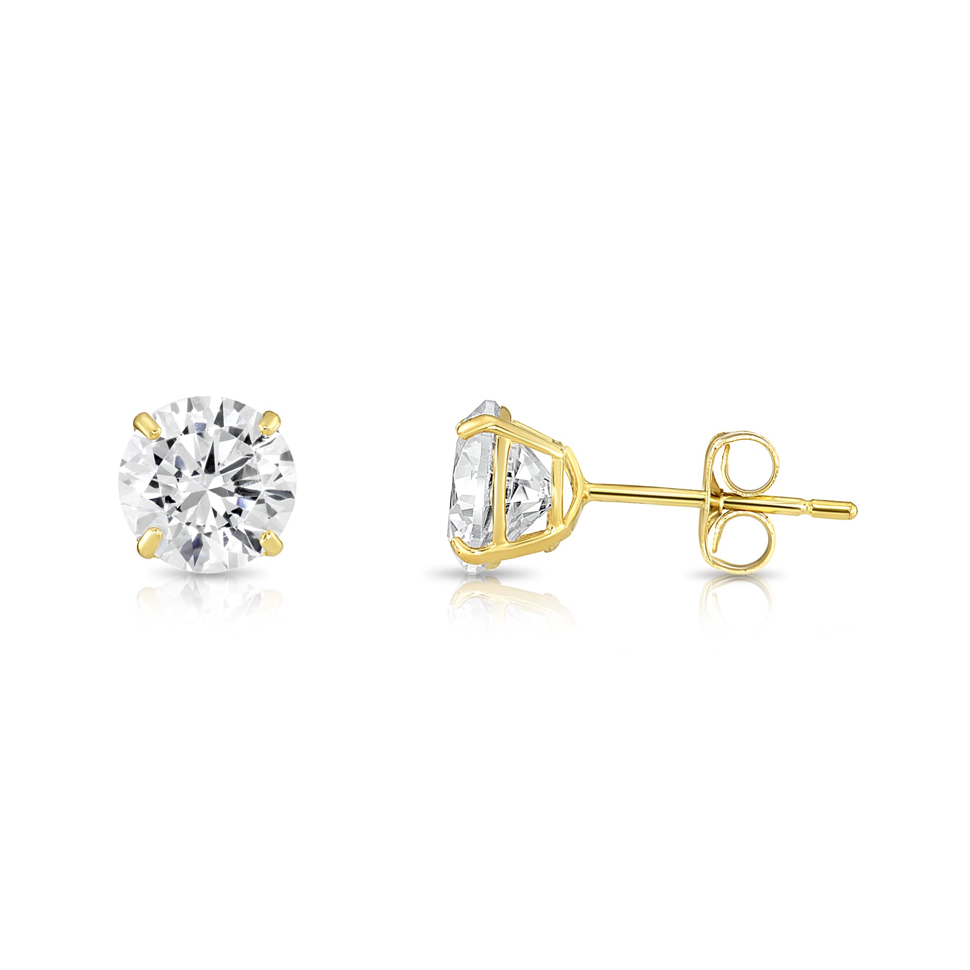 14k Yellow Gold Solitaire Round Cubic Zirconia CZ Stud Earrings with Gold butterfly Pushbacks
