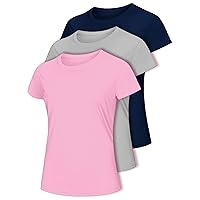 Workout Shirts Pack for Women, Crew Neck Quick Dry Short Sleeve, Athletic Gym Exercise Tops Clothes