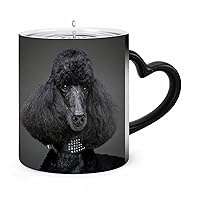 Adorable Black Poodle Color Changing Cups Magic Ceramic Mugs Heat Sensitive Coffee Mug with Heart Shaped Handle Fun Gift
