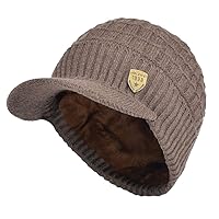 Winter Visor Beanie Brimmed Baseball Cap Fleece Lined Waffle Knitted Billed Hat