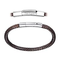 FaithHeart Personalized Mens ID Bracelets, Braided Leather Cord Wristband, Customized Beads Identification Bracelet Length 18-22CM with Delicate Packaging