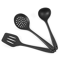 Duxtop Silicone Cooking Utensils Set 3 PCS Kitchen Utensils Set - 400 °F Heat-Resistant Utensils for Nonstick Cookware, Kitchen Cooking Tools with Turner & Ladle, Dishwasher Safe, BPA Free, Black