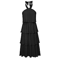 GRACE KARIN Women's 2024 Summer Halter Neck Sleeveless Dress Ruffle Tiered Layered Flowy Dresses Boho Beach Maxi Dress