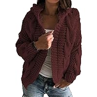 Womens Open Front Long Sleeve Casual Oversized Chunky Knit Cardigan Sweaters Fashion Solid Color Loose Outwear Coat