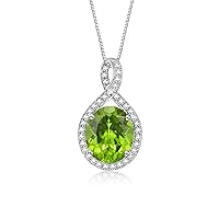 Rylos 14K White Gold Halo Designer Necklace: Gemstone & Diamond Pendant, 18
