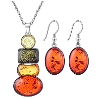 Jewelry Sets Women's Stone Pendant Necklace Earrings Set for Amber Pendant Necklace
