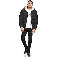 Calvin Klein Men's Hooded Down Jacket, Quilted Coat, Sherpa Lined