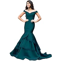 Women's Off The Shoulder Mermaid Prom Evening Party Dresses Tiered Formal Dress