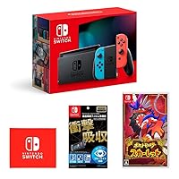 Nintendo Switch 本体 (ニンテンドースイッチ) Joy-Con(L) ネオンブルー/(R) ネオンレッド＋【任天堂ライセンス商品】Nintendo Switch専用液晶保護フィルム 多機能＋ポケットモンスター スカーレット -Switch (【早期購入特典】プロモカード「ピカチュウ」 ×1 ＆【Amazon.co.jp限定】Nintendo Switch ロゴデザイン マイクロファイバークロス 同梱)