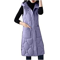 Women's Long Quilted Vest Hooded Maxi Length Sleeveless Puffer Vest Padded Coat Casual Down Vest Winter Outerwear