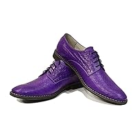 Modello Vitale - Handmade Italian Mens Color Purple Oxfords Dress Shoes - Cowhide Embossed Leather - Lace-Up