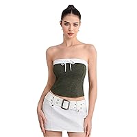 Women's Tops Sexy Tops for Women Women's Shirts Colorblock Knot Front Tube Top