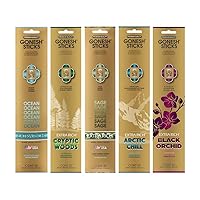Gonesh - Extra Rich Scented Incense Sticks Variety Pack - Non-Toxic 10” Slow Burn Aromatic Sticks - Ocean, Cryptic Woods, Sage, Arctic Chill, Black Orchid - 5 Packs of 20 Sticks