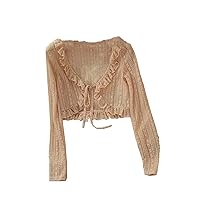 Lace Ruffle Long Sleeves Short Shirt Tops Spring Summer Korean Cardigan Loose Coat Women Casual Simple