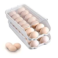 Egg Holder for Refrigerator Egg Tray Auto Scrolling Down for Refrigerator Smart Stackable Antislip Egg Container for Refrigerator with Lid Clear Plastic 2 PICS/Package hold 28 Eggs