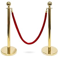 3-ft. Polished Ball Top Stanchions with 4.5 ft Red Velvet Rope | Heavy Duty |Easy to Assemble | Perfect for Events & Parties | Gold Pack of 1 Set