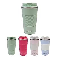 Reusable Coffee Cup, Coffee Travel Mug with Leakproof Lid, Thermal Mug Double Walled Insulated Cup, Stainless Steel Portable Cup with Rubber Grip, for Hot&Cold Drinks(New-Mint Green, 17oz)