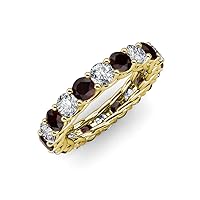 Round Red Garnet and Natural Diamond 4.31 ctw Gallery Eternity Band in 14K Gold