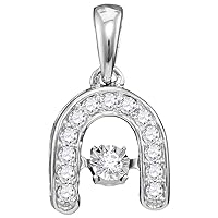 The Diamond Deal 10kt White Gold Womens Round Diamond Moving Twinkle Solitaire Horseshoe Pendant 1/8 Cttw