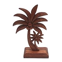Handmade Wood Statuette Coconut Tree from Bali Brown Indonesia Sculpture Leaf Nature Tropical Decor 'Coconut Trees'