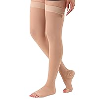 ABSOLUTE SUPPORT Womens Thigh High Compression Socks 20-30mmHg with Silicone Border & Open Toe
