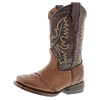 Kids Grizzly Honey Brown Western Cowboy Boots Leather Solid Square Toe Botas