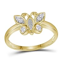 The Diamond Deal 10kt Yellow Gold Womens Round Diamond Butterfly Bug Fashion Ring 1/10 Cttw