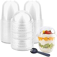 12 oz Clear Plastic Cups with Lids - 50 Sets Dessert Cups with Dome Lids (NO HOLE), Crystal PET Parfait Cups with Lids & Sporks, Disposable Party Cups for Fruit/Ice Cream/Cupcake/Iced Cold Drinks