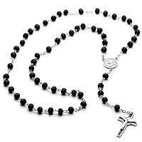 Rosary Necklace Cross Chain Necklace Wooden pearls Black 22' 55 cm Crucifix