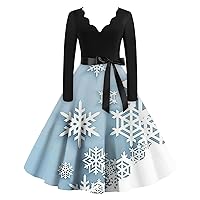 Women Vintage Christmas Dress 50s Long Sleeve Vintage Swing Rockabilly Cocktail Party Dress