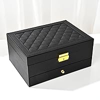 Jewelry Box for Women Girl Wife - Large PU Leather Jewelry Organizer Storage Case with Two Layers Display for Earrings Bracelets Rings Watches (Black)