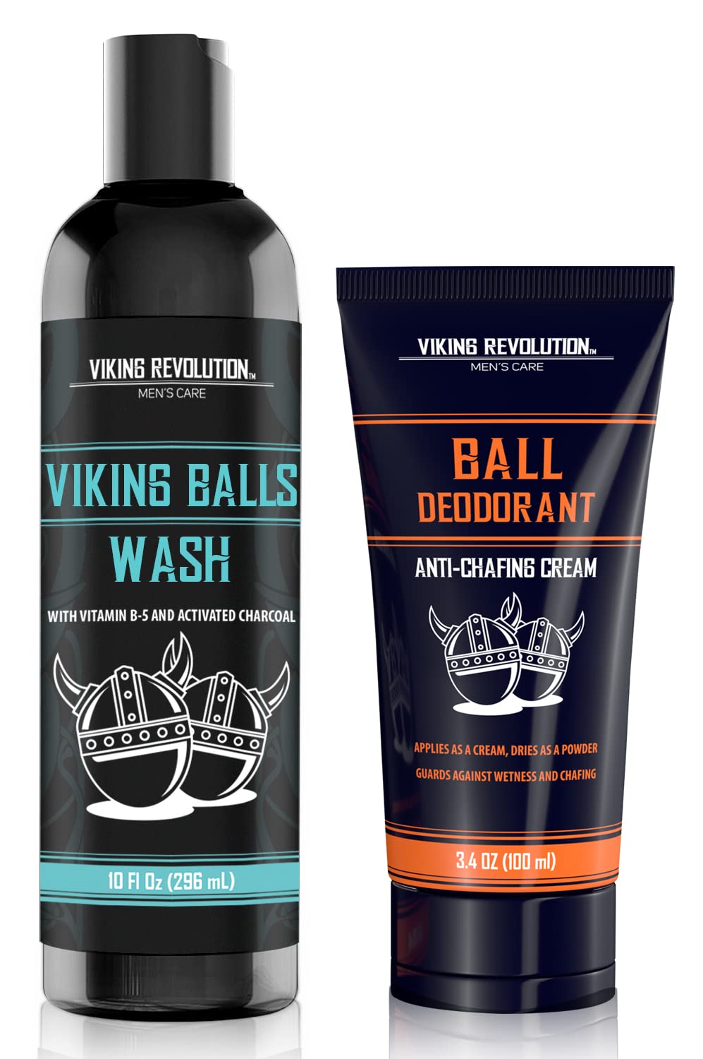 Viking Revolution Mens Balls Wash and Deodorant Talc Free and Anti Chafing for Men (3.4 oz) - Ball wash with Menthol, Vitamin B5 and Activated Charcoal (10 oz)