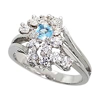 Sterling Silver Blue Topaz Cubic Zirconia Cocktail Ring Rhodium Finish, Sizes 5-9