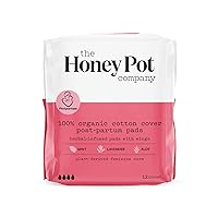 The Honey Pot Company Clean Cotton Postpartum Pads Herbal-Infused, Postpartum and Maternity Pads with Wings, Plant-Derived Feminine & Menstrual Care (Product) RED – 12 ct.