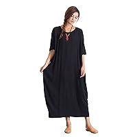Women's Linen Loose Dress Casual Kaftan Large Plus Cotton Clothing a30