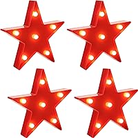 4 Pieces Star Night Lights Star Shaped LED Plastic Sign Lighted Star Marquee Lights Star Shaped Desk Lamp for Kids, Baby, Child, Girl Gift, Nursery Room (Red)