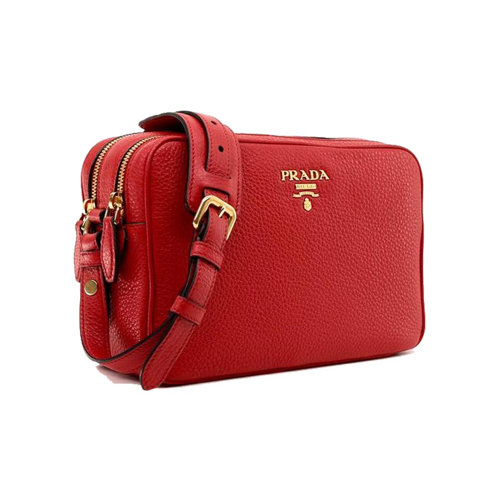 Prada Women's Red Vitello Phenix Leather Crossbody Handbag 1BH079