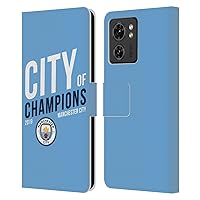 Head Case Designs Officially Licensed Manchester City Man City FC City 2019 Champions Leather Book Wallet Case Cover Compatible with Motorola Moto Edge 40