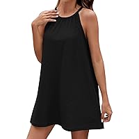 Women's Sundress Sundresses for Women 2024 Solid Color Sexy Fashion Texture Loose Fit with Sleeveless Halter Summer Dresses Black Large
