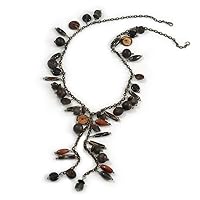 Avalaya Vintage Inspired Wood, Cearmic, Bone Bead Bronze Tone Chain Tassel Necklace - 68cm L/ 16cm Tassel