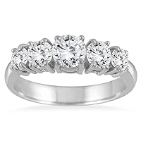 AGS Certified 1 1/4 Carat TW 5 Stone White Diamond Ring in 14K White Gold